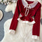 Lace Trim Knitwear&Skirt Vintage 2Pcs