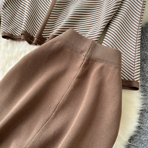V-neck Sweater&Trousers Striped 2Pcs