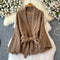 V-neck Solid Color Thermal Cardigan