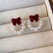 Burgundy Bow Pearl Earrings