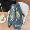 Distressed Graffiti Printed Vintage Jeans