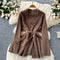 Lace-up Cardigan&Knitted Dress 2Pcs