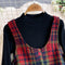 Red Plaid Vest Dress with Sweater 2Pcs