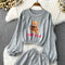 Cartoon Bear Printed Sweatshirt&Trousers