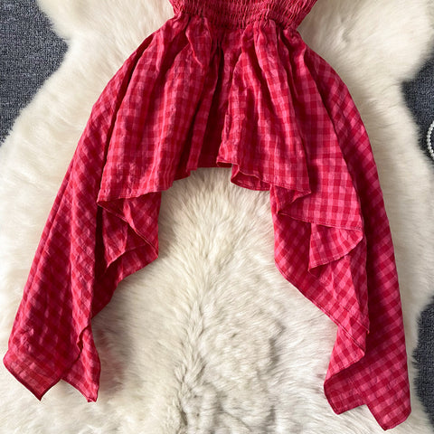 Irregular Design Plaid Slip Top with Ribbon