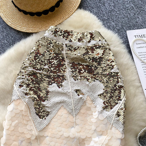 Glossy Sequined Patchwork Party Skirt