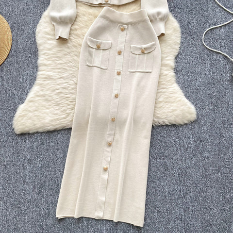 Lapeled Knitwear&Slim Skirt 2Pcs