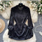 Lace V-neck Black Satin Shirt