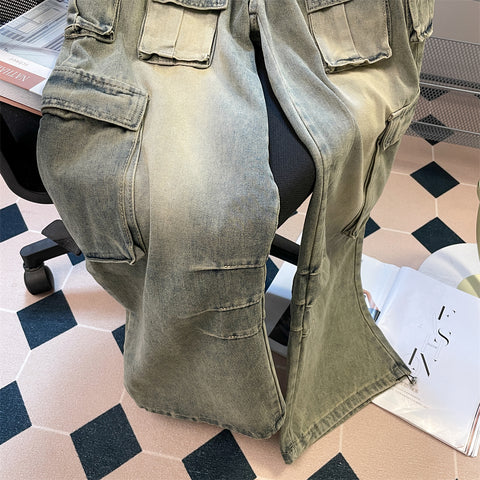 American Style Large-pocket Distressed Jeans