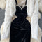 Beaded Velvet Dress&Furry Shawl 2Pcs