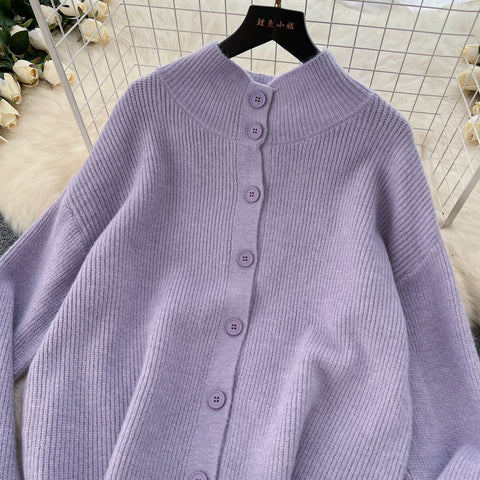 Turtleneck Cardigan&Wide-leg Trousers 2Pcs
