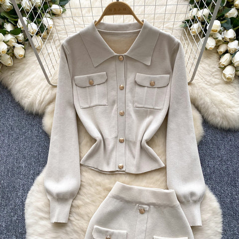 Lapeled Knitwear&Slim Skirt 2Pcs