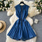 Beaded Sleeveless Pleated Denim Dress