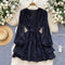 V-neck Fringed Embroidery Ruffled Dress