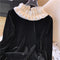 Ruffled Collar Black Velvet Top