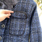 Premium Round Collar Tweed Blue Blazer