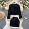 Bow-tie Cardigan&Skirt Velvet 2Pcs