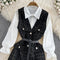 Plaid Tweed Dress&White Shirt 2Pcs