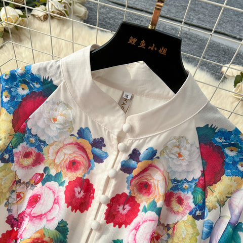 Courtly Floral Printed Shirt Dress