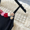 3d Floral Neckline Black Slip Dress