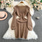 Ruffled Patchwork Khaki Knitted Dress