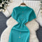 Solid Color Round Collar Knitted Dress