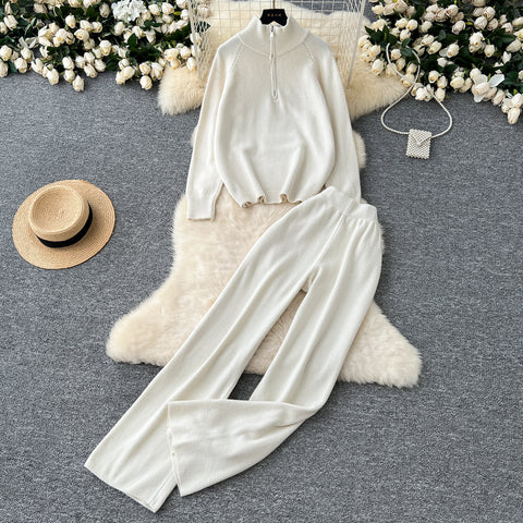 Zipped Knitwear&Trousers Knitted 2Pcs