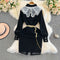 Lace Bow-tie Black Velvet Dress