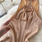 Hollowed Slim Satin Halter Dress