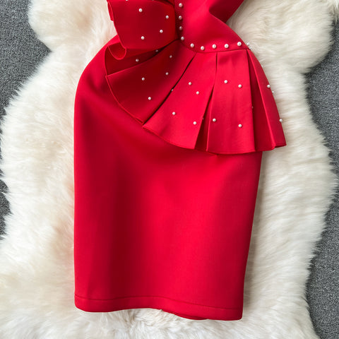 Beaded Ruffled Trim Off-shoulder Dress