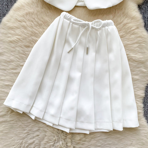 Crew Neck Vest & Pleated Skirt 2Pcs