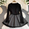 Black Shawl&Pleated Slip Dress 2Pcs