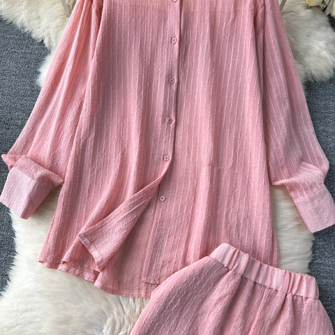 Loose Shirt&Wide-leg Shorts 2Pcs