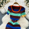 Color-blocked Striped Knitted Dress