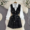 Plaid Tweed Dress&White Shirt 2Pcs