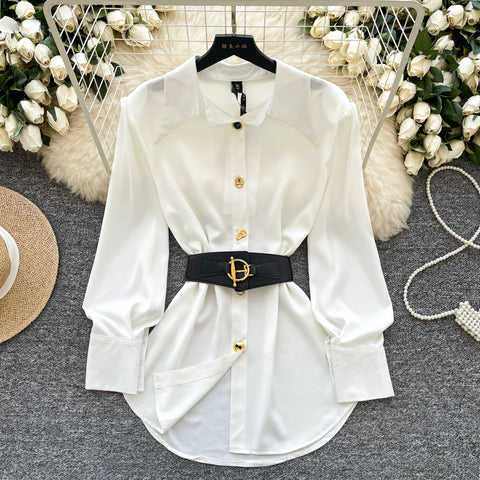Casual Single-breasted Shirt with Belt