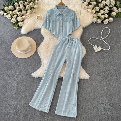 Niche Shirt&Wide-leg Trousers 2Pcs