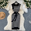 Niche Color-blocking Striped Knit Dress