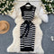 Niche Color-blocking Striped Knit Dress