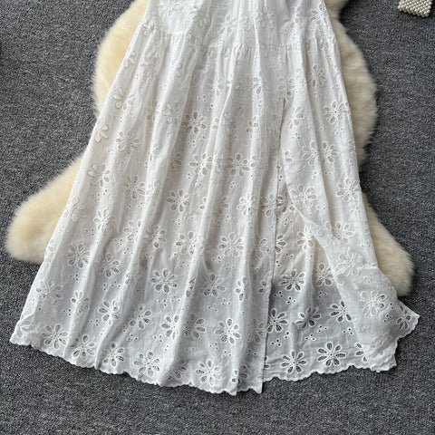 Fairy Hollowed Embroidered White Dress