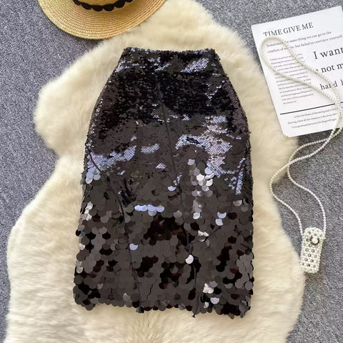 Glossy Sequined Patchwork Party Skirt