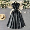 V-neck Sleeveless Hollowed PU Dress