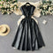 V-neck Sleeveless Hollowed PU Dress