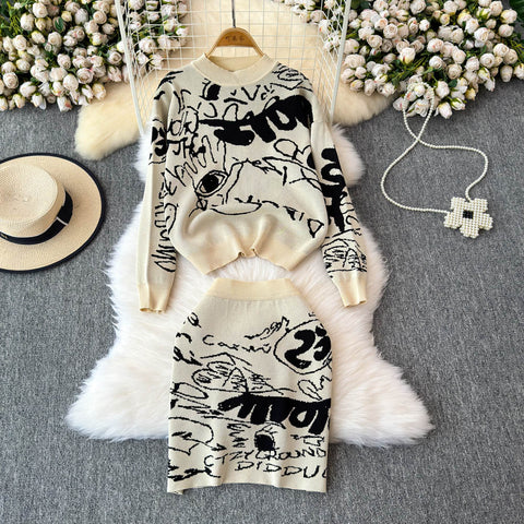 Printed Sweatshirt&Skirt Thermal 2Pcs