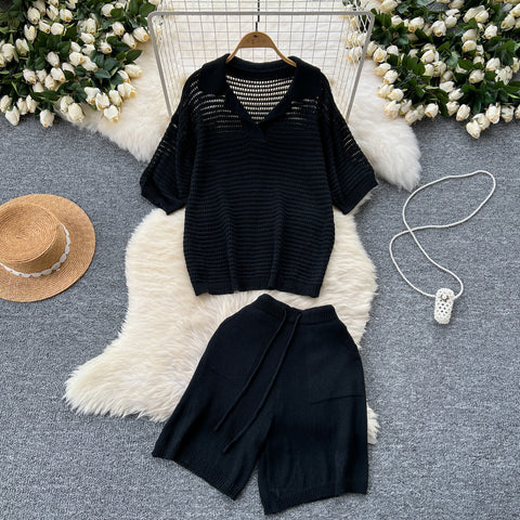 Oversized Knitwear&Shorts Casual 2Pcs