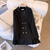 High-end Suit Collar Pleated Black Dress