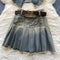 Shirt&Pleated Skirt Furry Denim 2Pcs