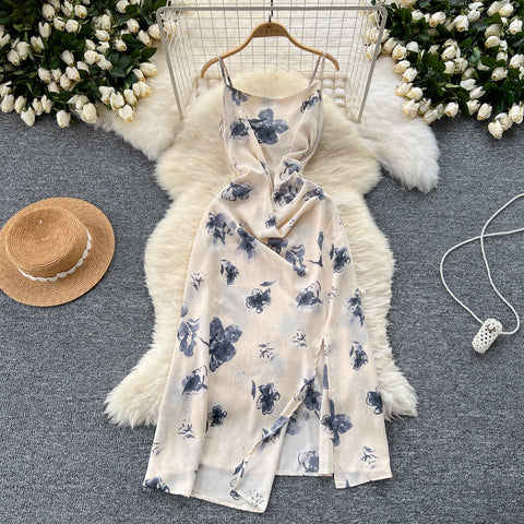 Floral Printed Split Chiffon Dress