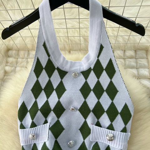 Elegant Lattice Knitted Halter Dress