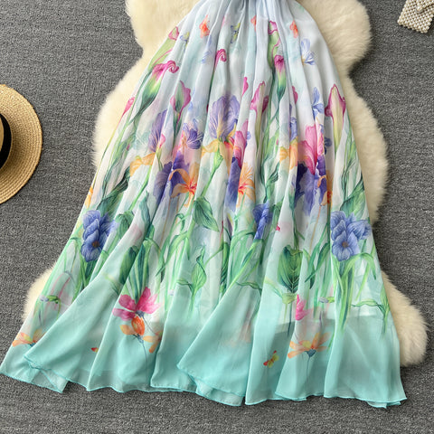Off-shoulder Ruffled Floral Chiffon Dress